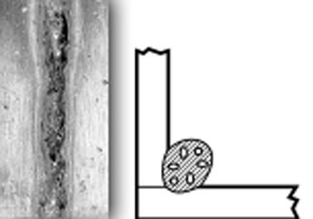 A photo and diagram depicting a porous weld